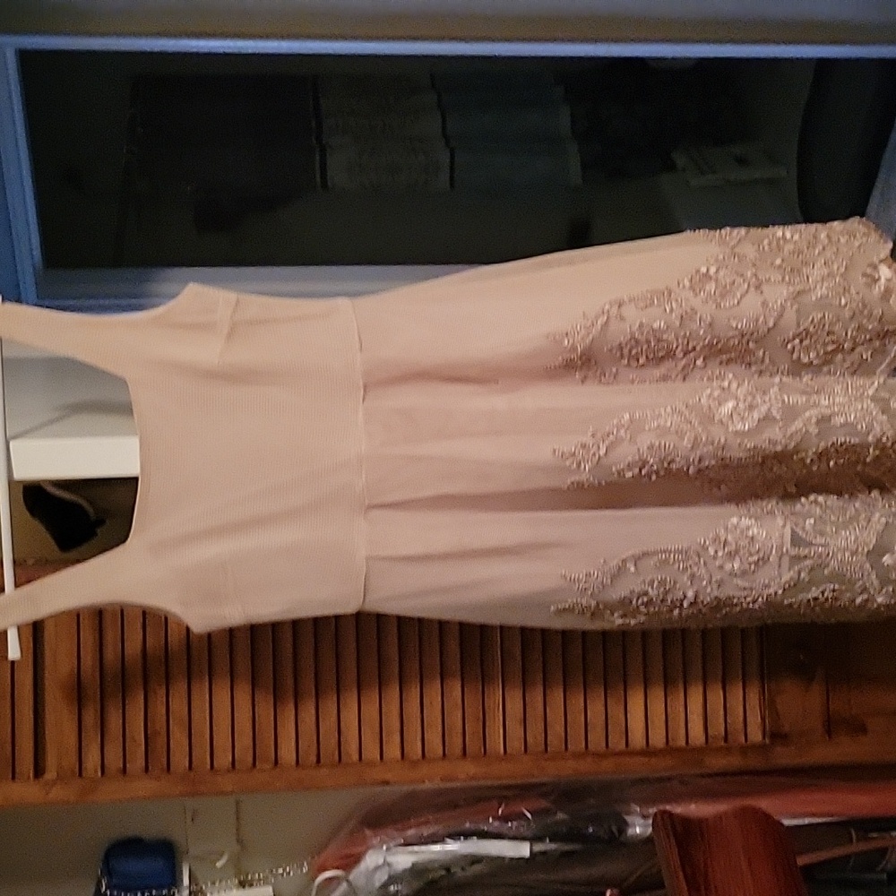 Dress with flower embroidered skirt.